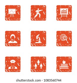 Coaching business icons set. Grunge set of 9 coaching business vector icons for web isolated on white background