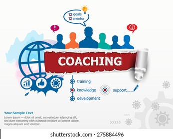 Coaching concept and group of people. Set of flat design illustration concepts for business, consulting, finance, management, career, human resources.  