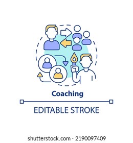 Coaching concept icon. Business training platform program abstract idea thin line illustration. Professional mentorship. Isolated outline drawing. Editable stroke. Arial, Myriad Pro-Bold fonts used