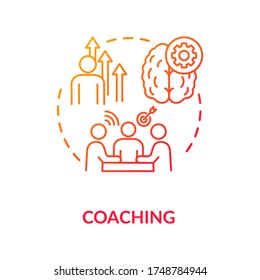 Coaching concept icon. Teaching, mentorship, teamwork idea thin line illustration. Group coworking skills development, team building. Vector isolated outline RGB color drawing