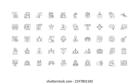 Coaching Concept Illustration, Linearsymbole, Zeilenanordnung, Vektorgrafik-Sammlung