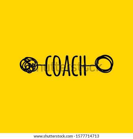 Coaching concept, psychotherapy hand drawn icon, vector sign with tangled and untangled clew, metaphor of coach