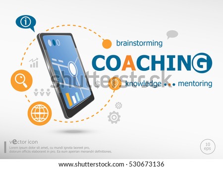 Coaching concept and realistic smartphone black color. Infographic business for graphic or web design layout
