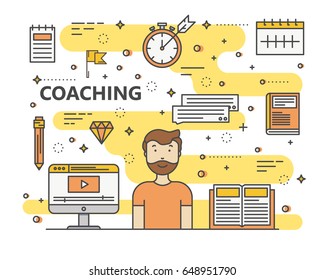 Coaching concept vector illustration. Modern thin line flat design elements, icons for web, marketing, presentation and printing.