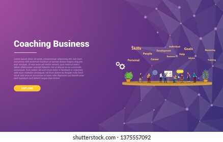 coaching concept for website template landing homepage banner with modern purple violet background - vector illustration