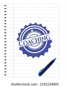 Coaching draw with pen effect. Blue ink. Vector Illustration. Detailed. 