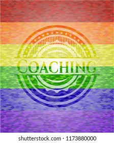 Coaching emblem on mosaic background with the colors of the LGBT flag