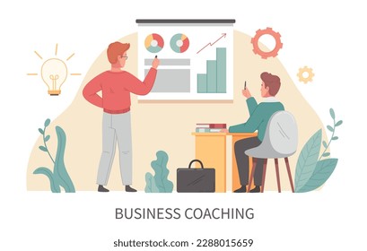 Coaching flat cartoon concept with business training scene vector illustration