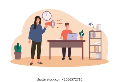 Coaching goal achievment. Concept of how coach helps employees achieve goals. Time management, selfdevelopment, success, personal growth. Cartoon flat vector illustration isolated on white background