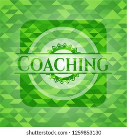 Coaching green emblem with mosaic ecological style background