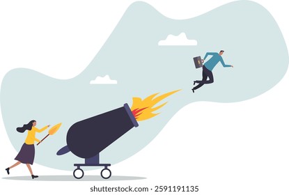 Coaching help boost career advancement, mentor or motivation to boost productivity, help or manager support for career development,business concept.flat character.