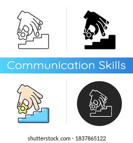 Coaching icon. Linear black and RGB color styles. Self improvement skills, personal growth, mentoring. Assistance with business development, career promotion. Isolated vector illustrations