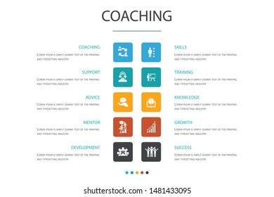 coaching  Infographic 10 option concept. support, mentor, skills, training simple icons