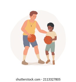 Coaching isolated cartoon vector illustration. Smiling teenager coaching child, teens first job, summer work, doing sports together, unleashing kids potential, honing skills cartoon vector.