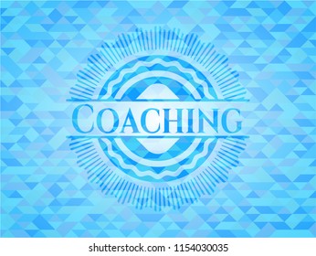 Coaching light blue emblem with triangle mosaic background