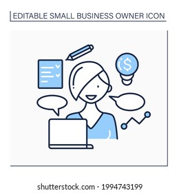 Coaching-Line-Symbol. Online-Schulungen. Trainer hilft bei der Selbstmotivation. Startprojekt. Konzept des Eigentümers von Kleinunternehmen. Einzige Vektorgrafik. Bearbeitbarer Hub