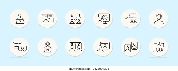 Coaching line icon. Coaching, session, coach, client, dialogue, goal-setting, personal development, professional development. Pastel color background. Vector line icon for business and advertising