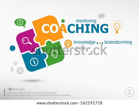 Coaching and marketing concept on colorful jigsaw puzzle. Infographic business for graphic or web design layout .