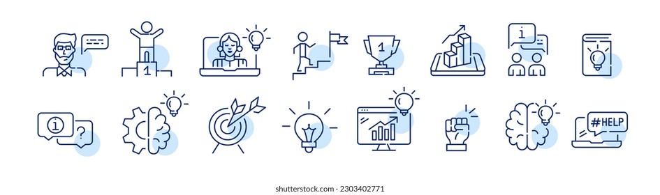 Coaching and mentoring. Business success strategies. Pixel perfect, editable stroke line icons set