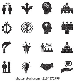 Coaching And Mentoring Icons. Black Scribble Design. Vector Illustration.