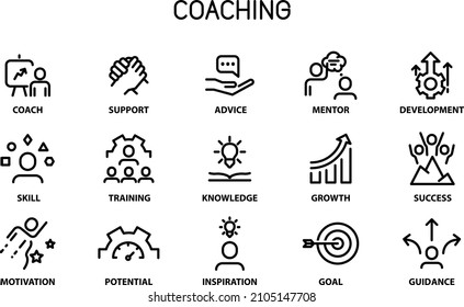 Coaching and Mentoring icons set , vector illustration