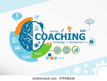 Coaching related words and brain concept. Infographic business. Project for web banner and creative process.