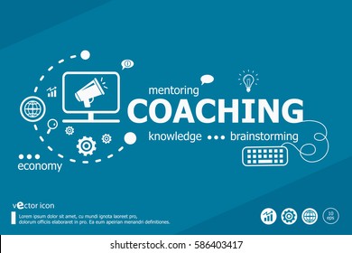 Coaching related words and marketing concept. Infographic business. Project for web banner and creative process.
