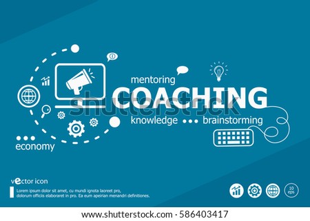 Coaching related words and marketing concept. Infographic business. Project for web banner and creative process.