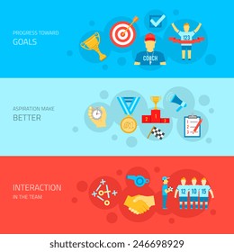 Coaching sport match training flat horizontal banner set isolated vector illustration