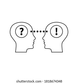 Símbolo de entrenamiento. Signo de terapia. Dos perfiles de hombres con preguntas y respuestas. Logo de la consultoría empresarial. Icono de línea de entrenamiento