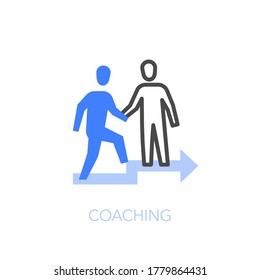 Coaching symbol with two people, one helping the other on the stairs. Easy to use for your website or presentation.