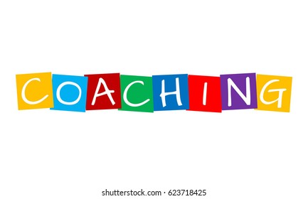 coaching, text in colorful rotated squares