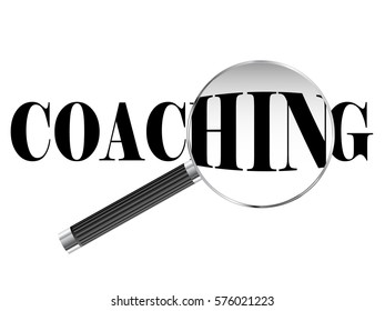 Coaching text viewed under magnifying glass illustration
