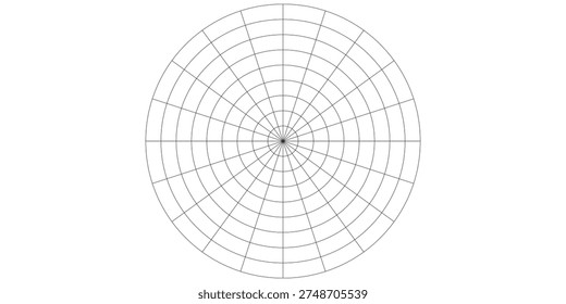 Coaching tool. Polar grid of 10 segments and 5 concentric circles. Circle diagram of lifestyle balance. Wheel of life template. Vector blank polar graph paper. Blank.