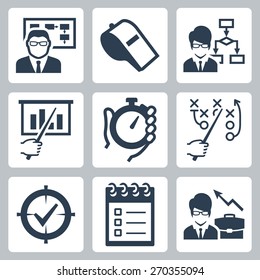 Coaching, training and mentoring vector icon set