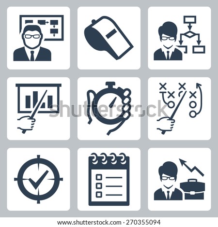 Coaching, training and mentoring vector icon set