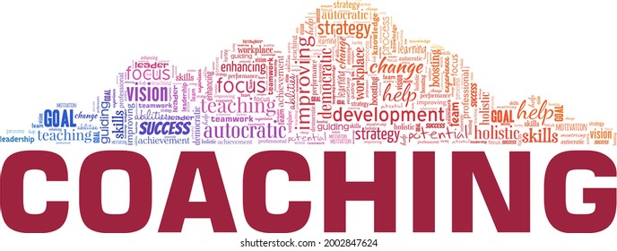 Coaching vector illustration word cloud isolated on a white background.