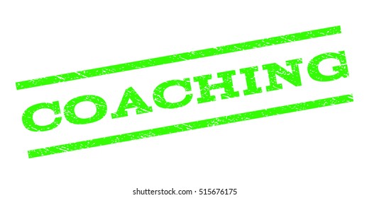 Coaching watermark stamp. Text tag between parallel lines with grunge design style. Rubber seal stamp with unclean texture. Vector light green color ink imprint on a white background.