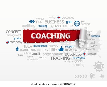 Coaching word cloud. Design illustration concepts for business, consulting, finance, management, career.