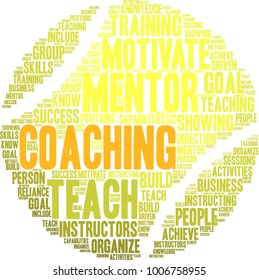 Coaching word cloud on a white background.