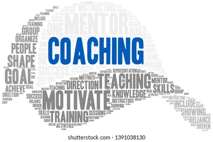 Coaching word cloud on a white background.