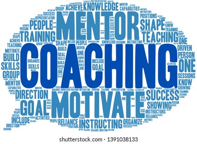 Coaching word cloud on a white background.