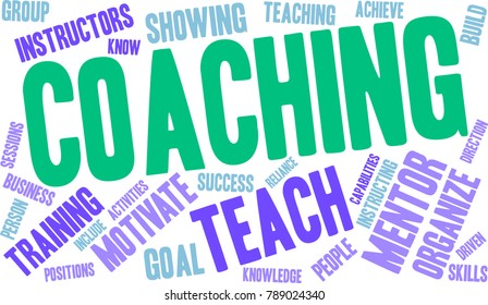 Coaching word cloud on a white background.