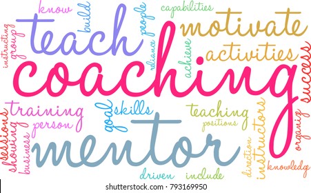 Coaching word cloud on a white background.