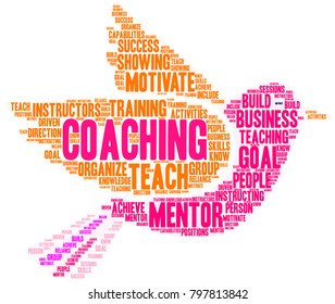 Coaching word cloud on a white background.