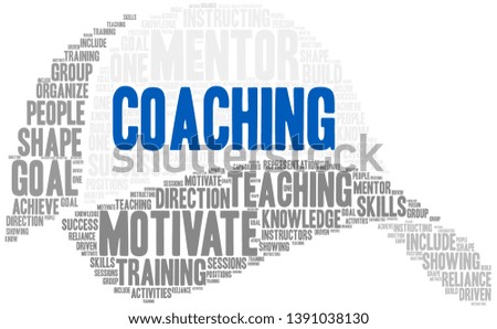 Coaching word cloud on a white background.
