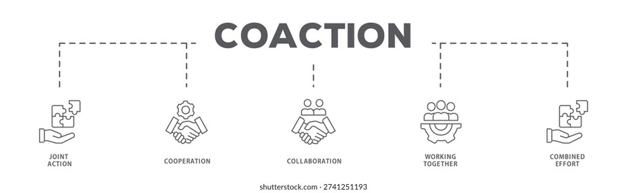 Coaction banner web icon vector illustration concept with icon of Joint Action, Cooperation, Collaboration, Working Together, Combined Effort