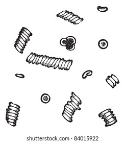Coagulated red blood cells, vintage engraving. Old engraved illustration of Coagulated red blood cells isolated on a white background. Trousset encyclopedia (1886 - 1891).