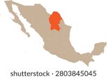 Coahuila Location on Mexico Map Vector