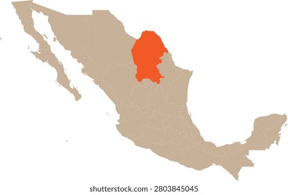Coahuila Location on Mexico Map Vector